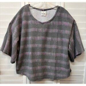 Vintage Powermax Gray & Pink Plaid Oversized Sweatshirt L Made In USA Cotton Ble